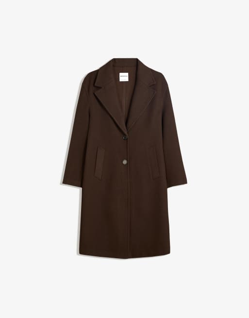 Bershka – Brun, lång, mjuk kappa, 6 av 7