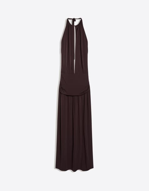 Bershka – Brun midiklänning med halterneck - view 1