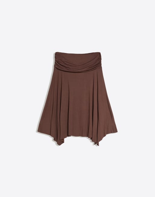 Bershka - Brun midinederdel med indsyet detalje og modaleffekt, 3 af 4