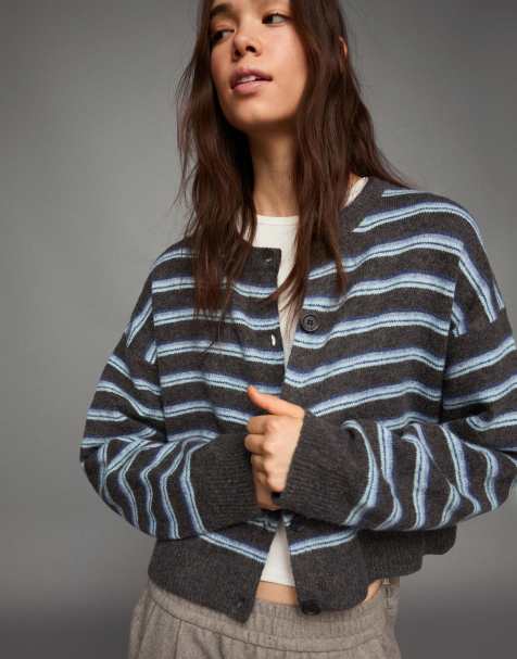 Bershka – Brun, randig kofta med knappar - view 1