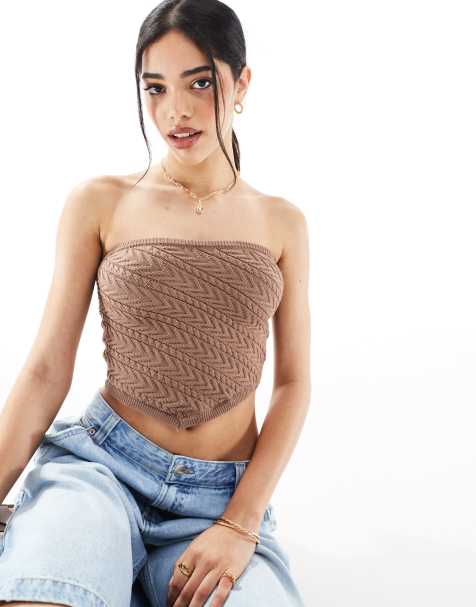 Bershka - Brun strikket bandeau-top - view 1