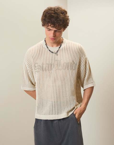 Bershka – Brun t-shirt i mesh med tryck - view 1