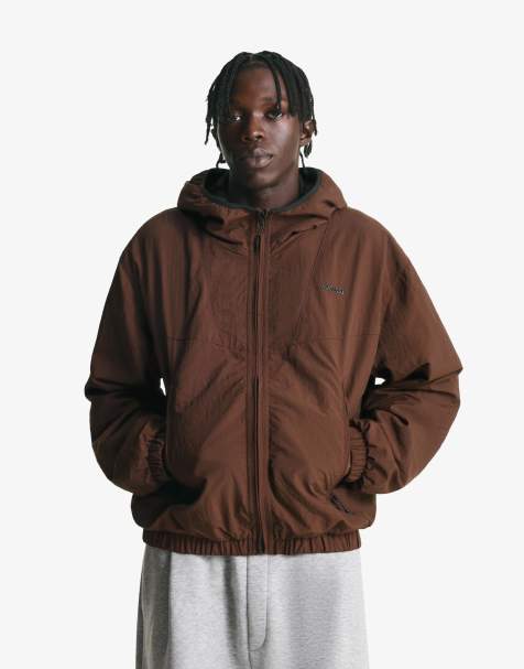 Bershka - Brun tech-jakke med hætte - view 1