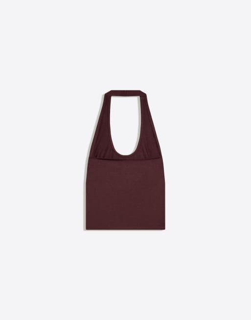 Bershka - Brun top med halterneck og knapper, 4 af 4
