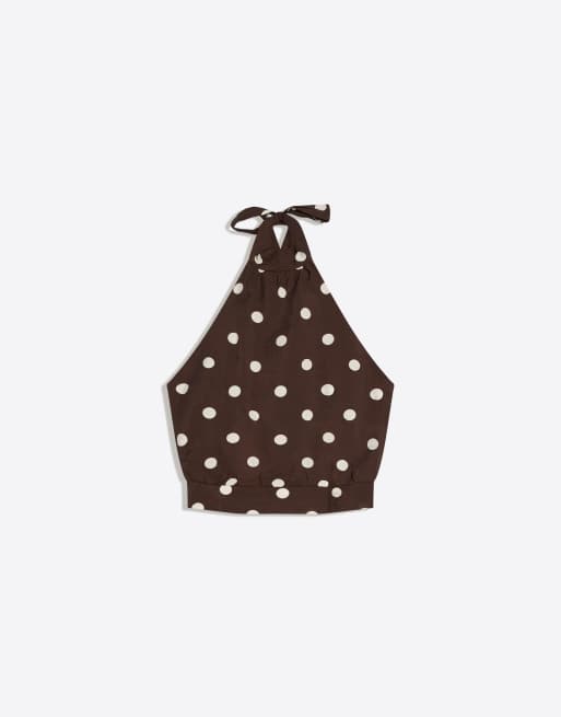 Bershka - Brun top med halterneck og polkaprikker, 4 af 4