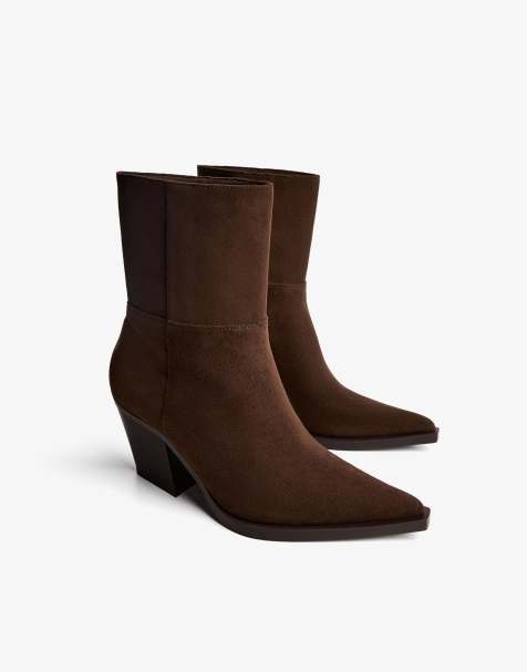 Bershka – Bruna ankelboots i cowboystil med klack - view 1