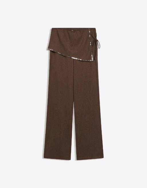 Bershka – Bruna byxor med paljettutsmyckad kjoldetalj, 4 av 4