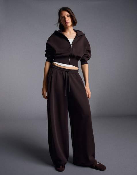 Bershka - Brune bukser i modal med barrel-ben - view 1