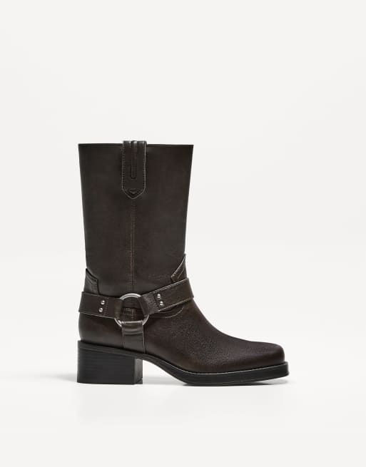 Bershka - Brune flade bikerstøvler