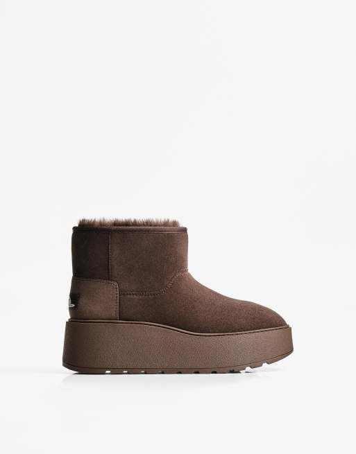 Bershka - Brune plateau-ankelstøvler med imiteret pelsfor, 3 af 4