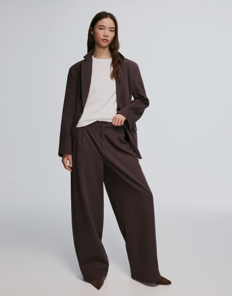 Bershka - Brune voluminøse bukser i dobbelt stof - view 1