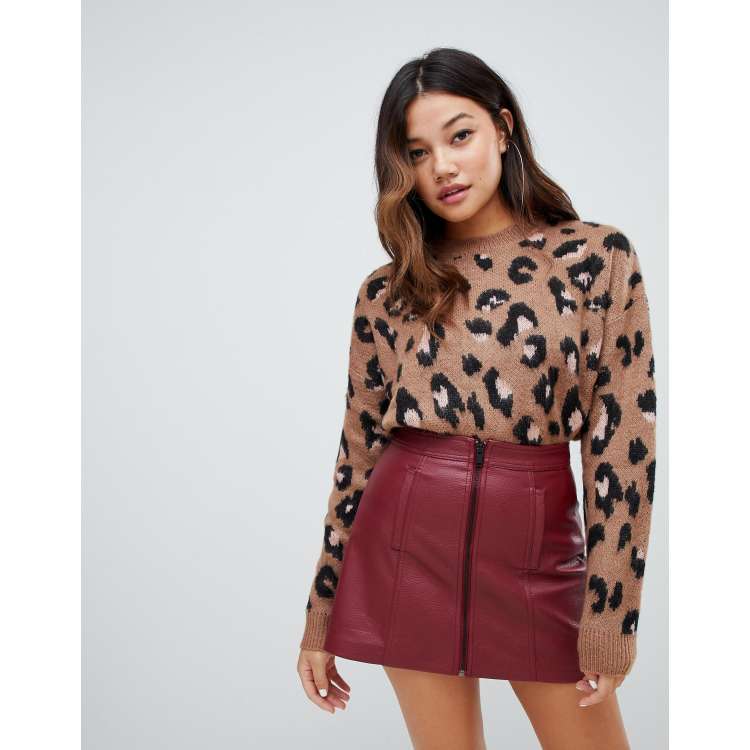 Bershka brushed leopard print jumper ASOS