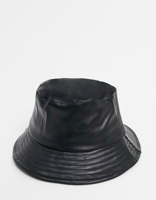 Bershka bucket hat in faux leather