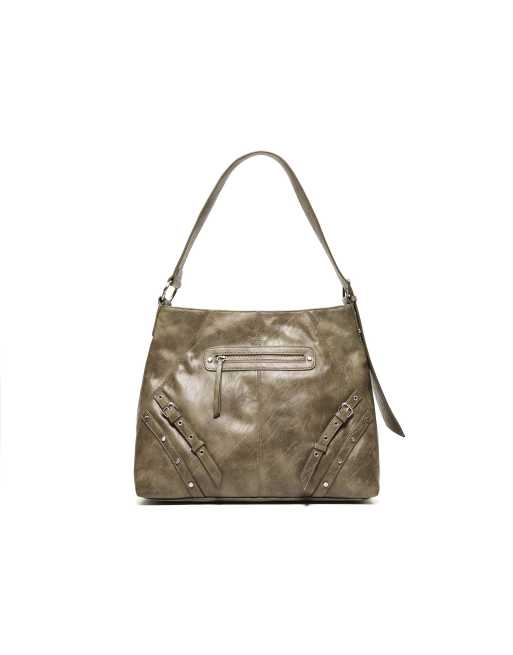 Bershka bucket-taske i læderlook med spænder i beige, 5 af 5