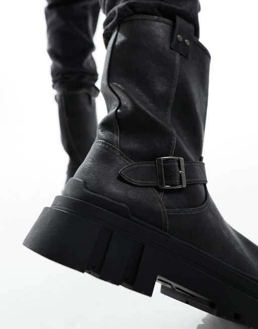 Bershka leather track store sole ankle boots