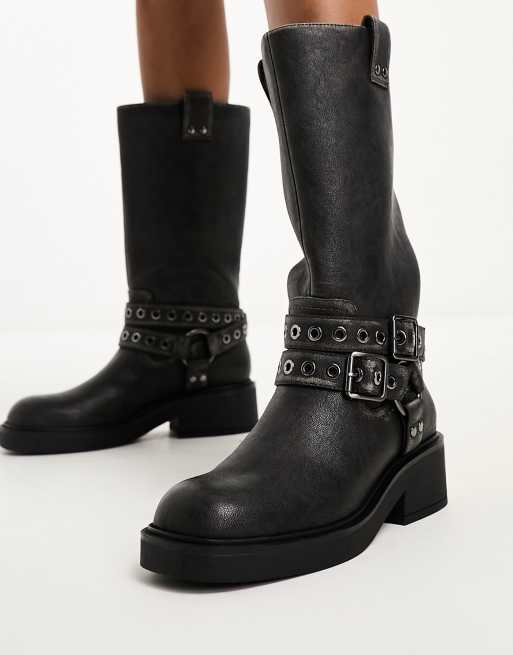 Calf length store biker boots