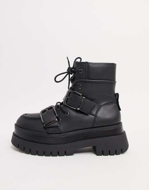 bershka chunky sole sock boot in black