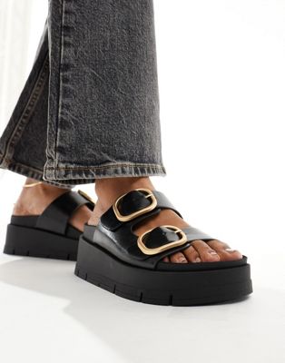 Bershka Buckle Detail Flatform Sandals In Black