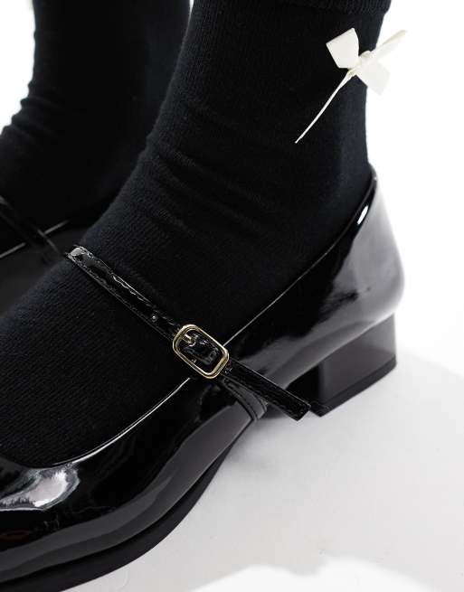 Bershka buckle detail heeled mary janes in black | ASOS