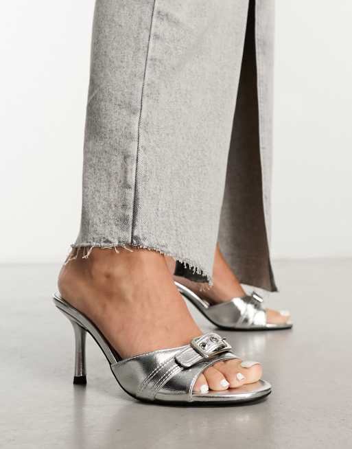 Silver block hot sale low heels