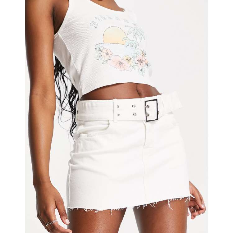 Bershka buckle detail low waist mini skirt in white