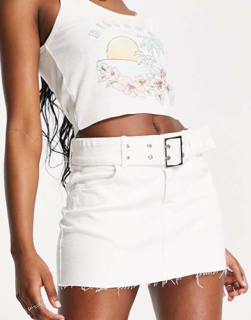 White mini shop skirt with belt