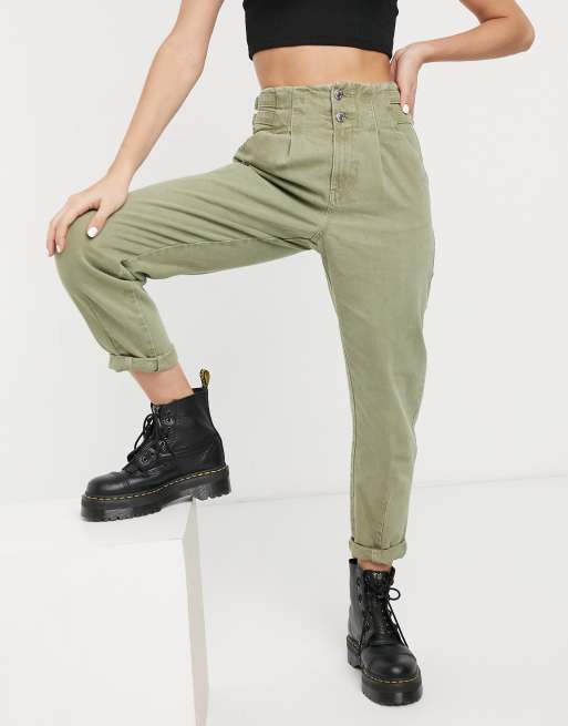 Bershka pleat top slouchy pants in camel