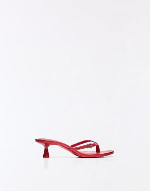 Bershka Buckle thong heeled sandals in red