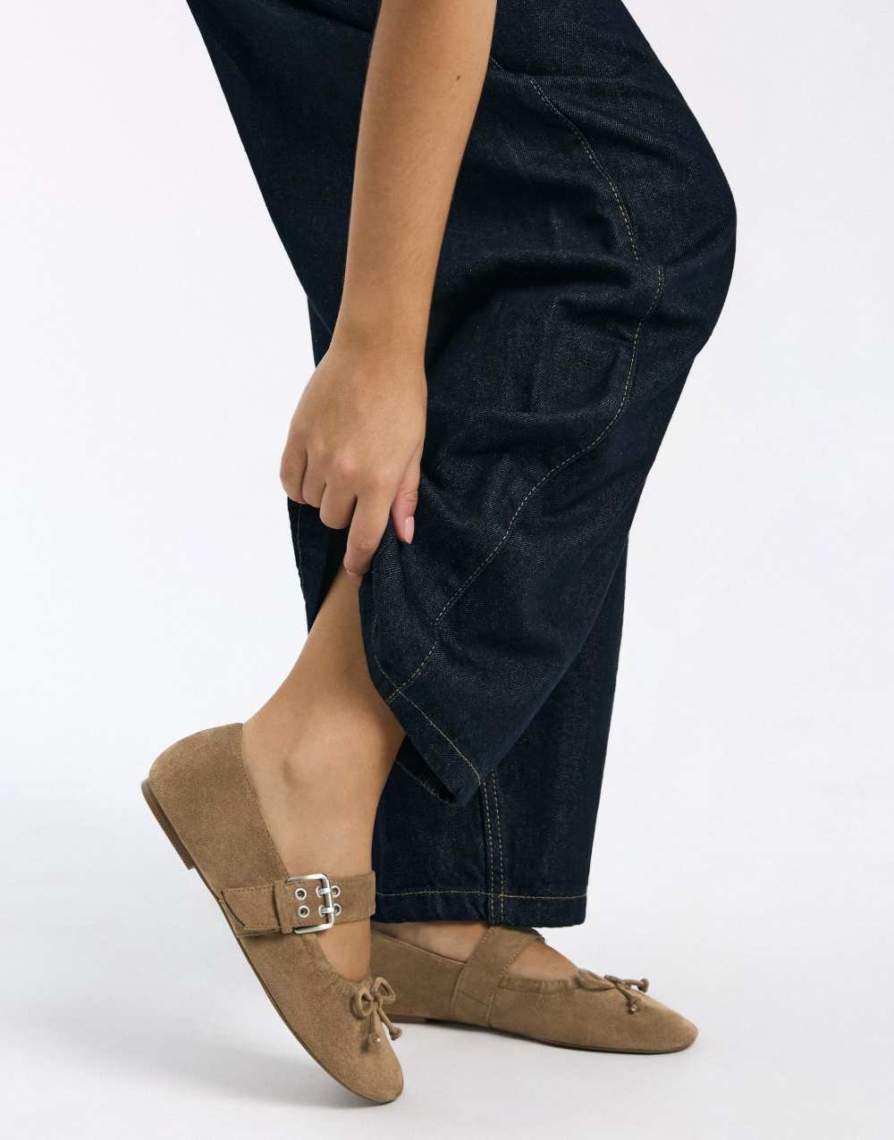 Bershka Buckled ballerina flats in tan