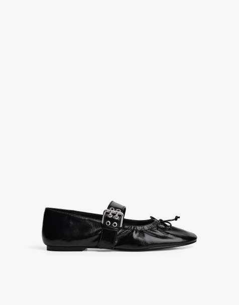 Bershka Buckled ballet flats in black - view 1