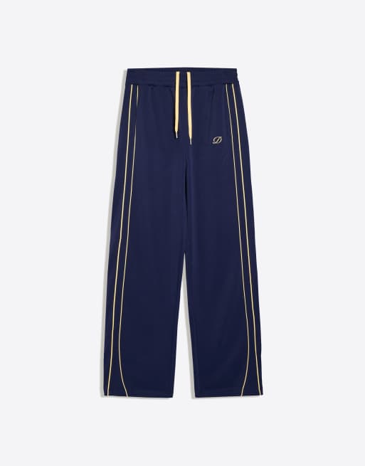 Bershka bukser med brede ben i piqué med piping i navy, 5 af 5