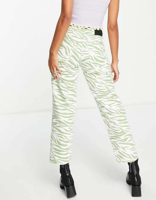 Bershka - Bukser med lige ben og grønt zebraprint, 3 af 4