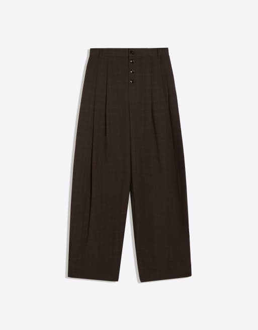 Bershka bukser med sideplissering i brun, 5 af 5