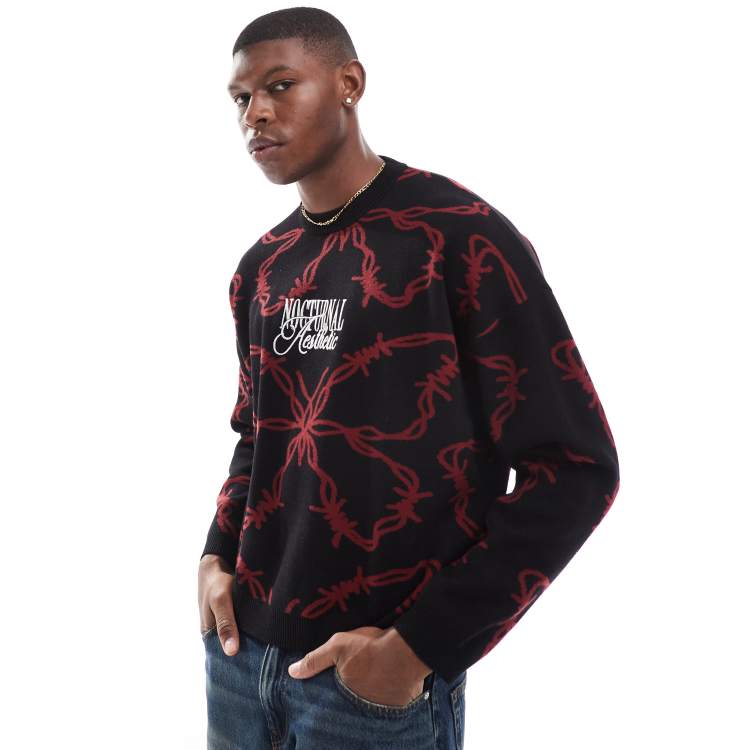 Bershka butterfly graphic knitted jumper in black