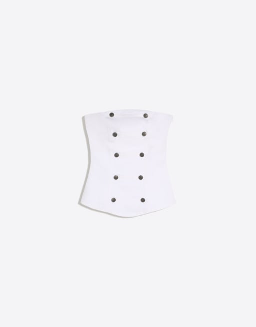 Bershka Button bandeau top in white, 4 of 4