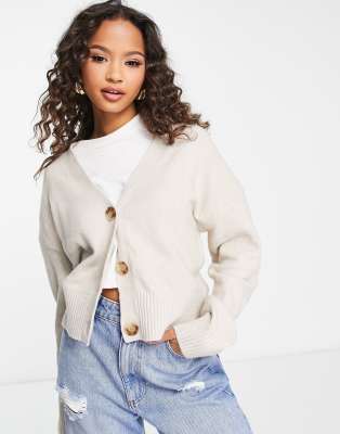 Bershka button down cardigan in sand - ASOS Price Checker