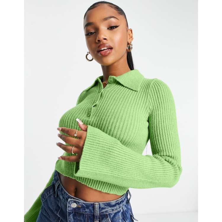 Bershka button down collared sweater in green ASOS