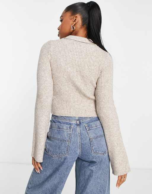 Bershka button down collared sweater in sand | ASOS