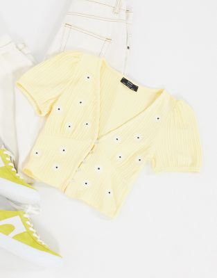 Bershka button down cropped daisy print 