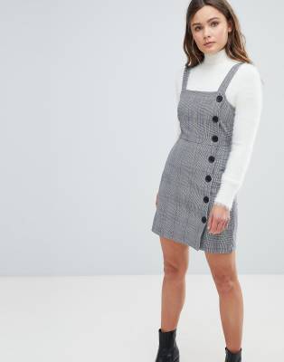 Bershka Button Front Check Mini Dress | ASOS