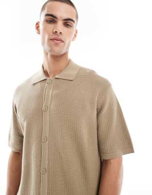 button through knitted shirt in brown