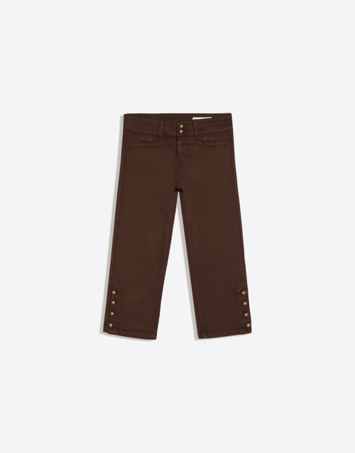 Bershka Button-up capris jeans in brown, 5 of 5