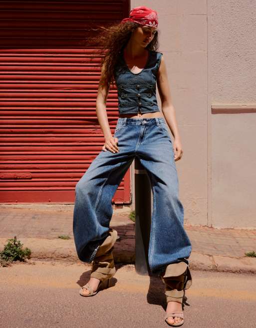Bershka Button-up denim gilet in blue, 3 of 4
