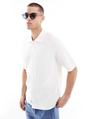 button up knit shirt in white