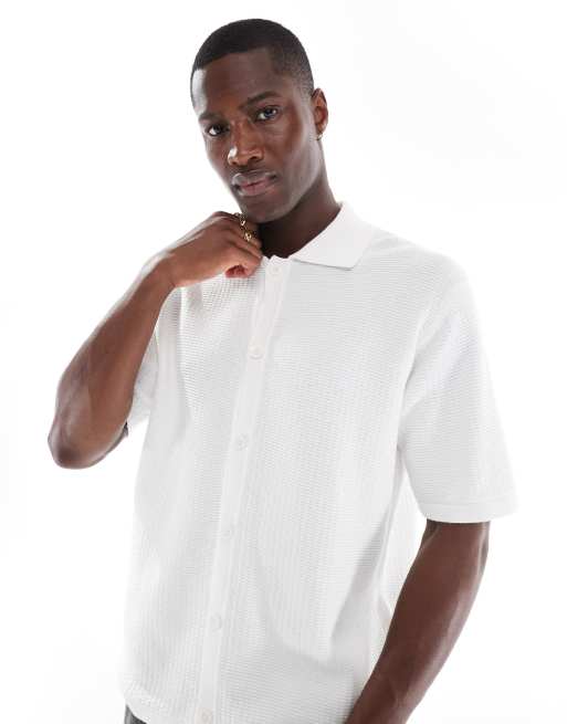 Bershka button up knit shirt in white
