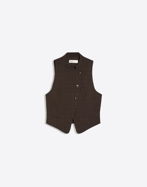 Bershka Buttoned crossover vest in brown, 5 of 5