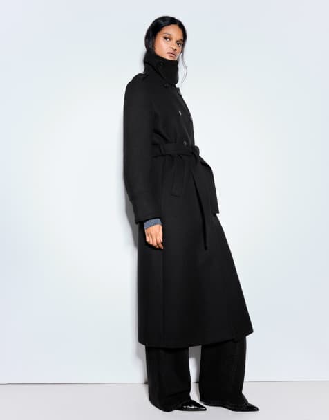 Bershka Buttoned felt-effect coat in black - view 1