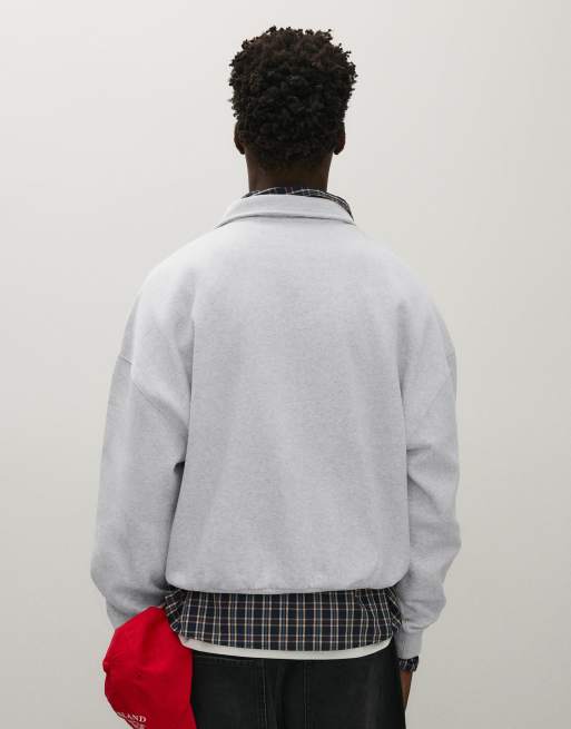 Bershka Buttoned polo collar sweatshirt in light grey, 3 of 6