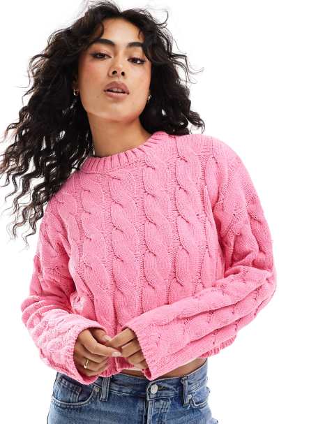 Bershka cable jumper in pink - view 1