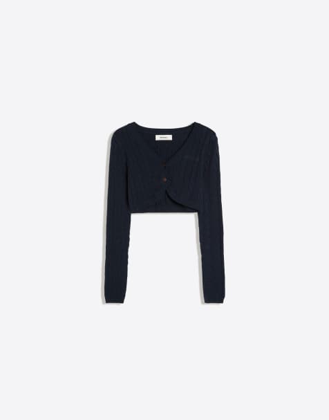 Bershka Cable knit crop jacket in blue - view 1
